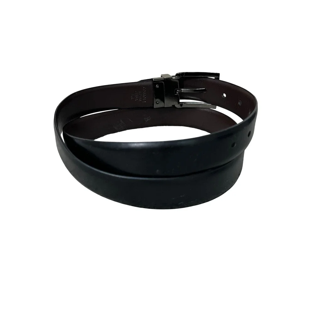 Perry Ellis Mens Reversible Leather Belt Black Brown Gunmetal Buckle Size 36